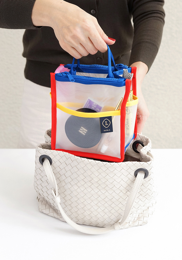 Compact mesh DUAL(zipper) bag in bag